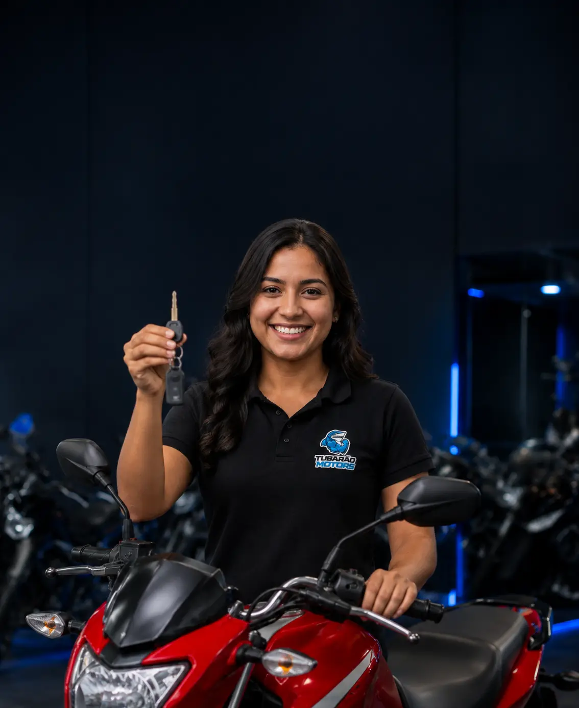 Equipe Tubarão Motors sorrindo com celular na mão
