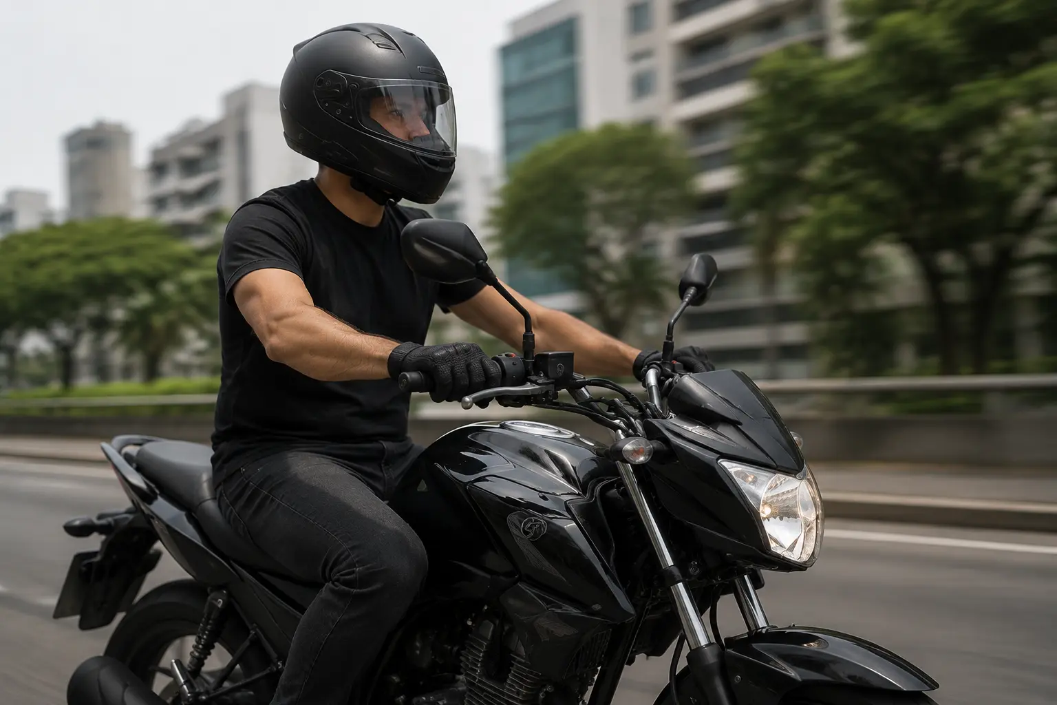 Motociclista andando na cidade